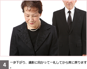 一歩下がり、遺影に向かって一礼してから席に戻ります。